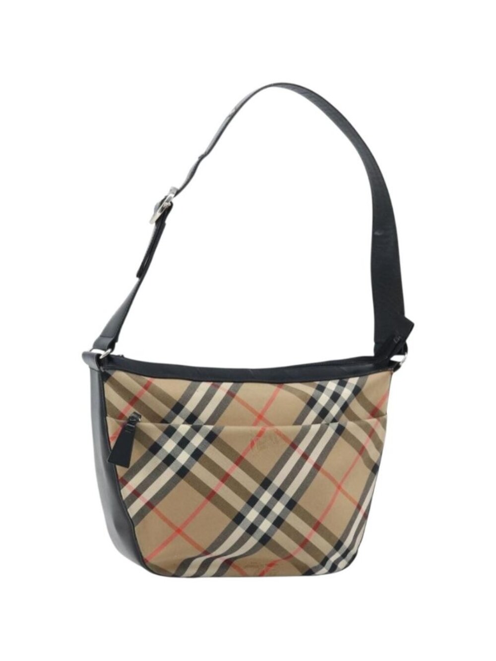 Burberrys Nova Check Shoulder Bag Canvas Beige Silver